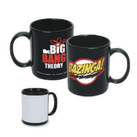 Caneca de Porcelana Preta com Tarja Branca 325ml