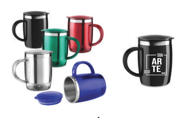 Caneca Plástica com Interior Inox 400ml
