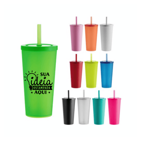 Copo Eco com Tampa e Canudo 600ml